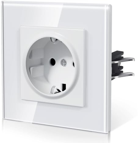 BSEED Enchufe Pared con Cristal,Enchufes Empotrable Estándar,Instalación Con Garfio,Seguridad infantil,E-Serie,1 Enchufe,86mm Blanco