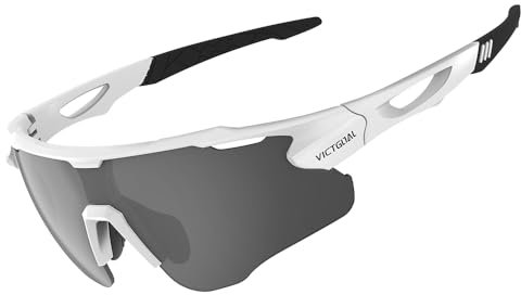 Victgoal Fahrradbrille Herren Damen mit Polarisiert Linse UV400 Schutz Sport Sonnenbrille TR90 Rahmen Ultraleicht MTB Fahrrad Brillen für Radfahren Laufen Fischen (Weiß)
