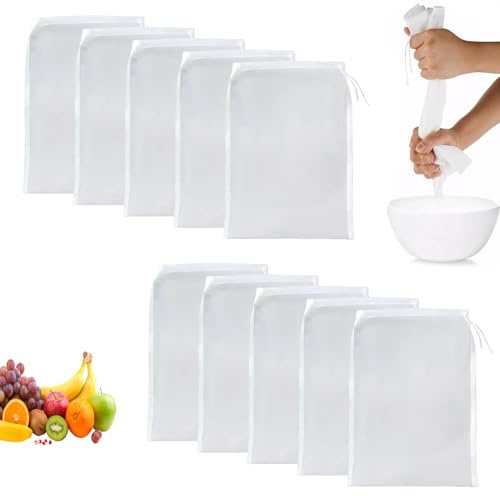 10 Passiertuch,Passiertuch Wiederverwendbar,Nussmilchbeutel Bio Waschbar,Nylon-Filterbeutel,Feinmaschiges Filtertuch,Geeignet für,Saft,Milch,Gemüsesaft,Füllungen,Sojamilch,Käsetuch
