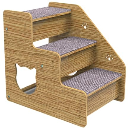 Hundetreppe für hohe Betten – 3-stufige Hundetreppe Hunderampe für Bett, mittelgroße kleine Hunde, 3 Stufen, Leiter, alte Katzen, Holz, rutschfeste Betten, Trittfläche, tragbare Hunde-/Katzenleiter