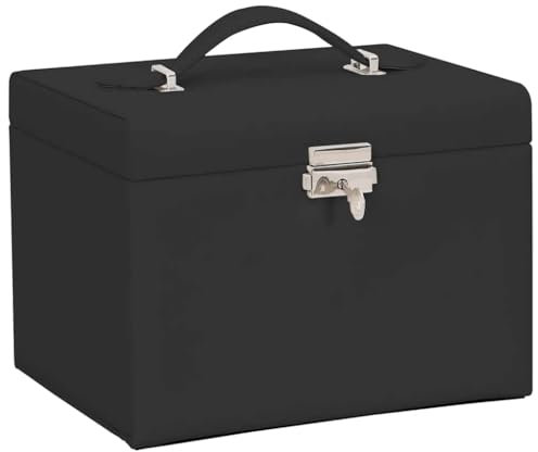 vidaXL Schmuckkästchen 4-Schichten mit Spiegel Abschließbar Schwarz, Schmuckkasten, Schmuckkoffer, Schmucktruhe, Schmuckbox, Schmuckorganizer