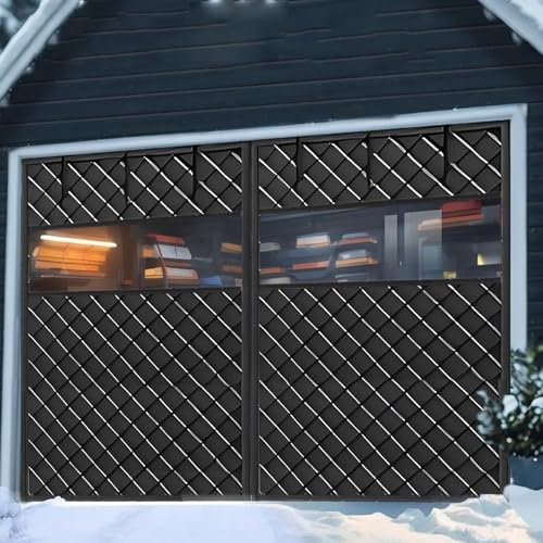 Tenda for porta del garage con isolamento termico magnetico con finestra trasparente, Tenda for porta del garage con isolamento termico magnetico 16*7Ft, Kit di isolamento for porta del garage(Black)