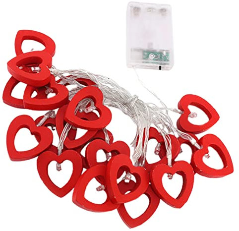 SKISUNO Valentinstag Lichterkette Herzform Rote Holzherzen Dekorative Lichter Für Hochzeiten Partys Und Romantische Anlässe Batteriebetrieben Für Schlafzimmer Und Wohnräume