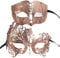 QAZWZG Venetian masks 2 Pcs Metal Filigree Couple Venetian Party Mask Wedding Ball Mask Masquerade Costume Masker Set Masquerade Mask(Rose Gold)