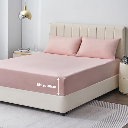 Aisbo Spannbettlaken 140x200cm Bettlaken Boxspringbett - Bett Laken Rosa 140x200 aus Premium Mikrofaser, weiches Spannbetttuch 140 x 200 Steghöhe 40cm für Wasserbett Bed Fitted Sheet