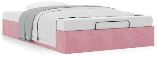 IKAYAA Bett 120x200 mit Stauraum Bettgestell mit Stauraum und Lattenrost Stauraumbett 120x200cm Ottoman Gas Lift Polsterbett Samt-Rosa-120 x 200 cm
