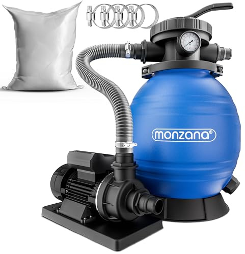 Monzana Sandfilteranlage Pool Selbstansaugend 10.200L/h 450 Watt 2in1 Adapter Ø32mm - 38mm 4Wege Ventil inkl. 25kg Filterglas Pumpe Poolfilter Filteranlage