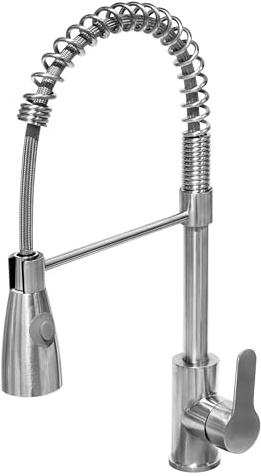 Marco Mammoliti | Mitigeur évier de cuisine monocommande professionnel avec douche amovible, acier inoxydable brossé, 46,5 x 25 x 10 cm