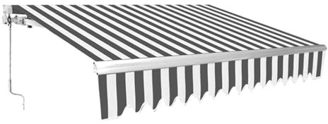 Izrielar Gelenkarmmarkise 350x300CM mit Handkurbel – Einziehbare Markise Balkon (Rechtsseitiger Kurbel 0-30° Winkel), Sonnenschutz & Sichtschutz, Weiß/Grau Gestreift (Alu/Polyester)