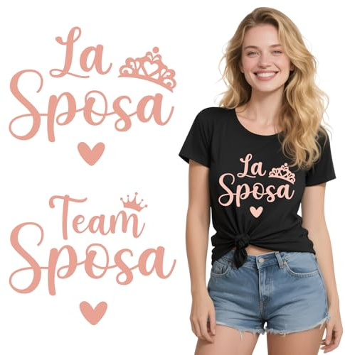 8 Blatt Italienisch Hochzeit Transferfolie JGA für Stoff Shirt Braut Team Braut Accessoires Rosegold