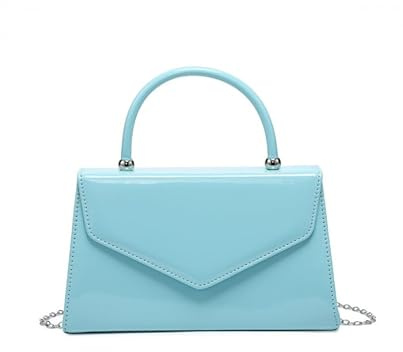 JFY Top Handle Patent Clutch Bag (Light Blue)
