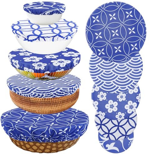 PATNFR 10Pcs Bowl Covers Reusable in 5 Size Elastic Cloth Fabric Bowl Cover Elastic Food Storage Bowls Cover for Food Storage Bread Sourdough Fruits and Leftovers