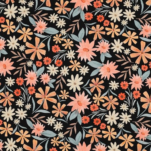 MAGAM-Stoffe Mila Blumen Mode Jersey Stoff Kinder OEKO-TEX Meterware ab 50cm (Schwarz)