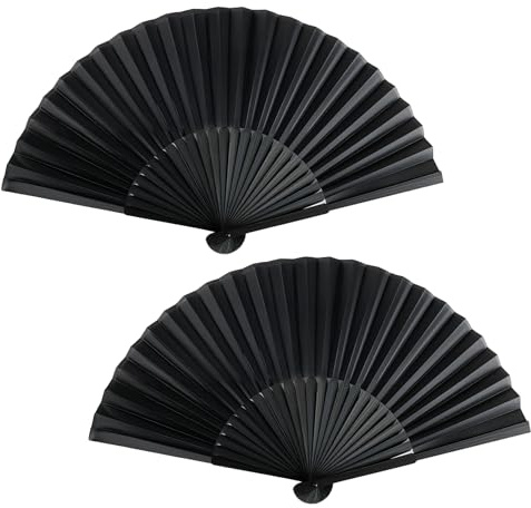 2 PCS Folding Hand Fan Silk Fabric Handheld for Women Men Chinese Foldable Fan Rave Vintage DIY for Line Dance Cosplay Props Wedding Festival Party Kung Fu Tai Chi Performance Decorations Gifts Black