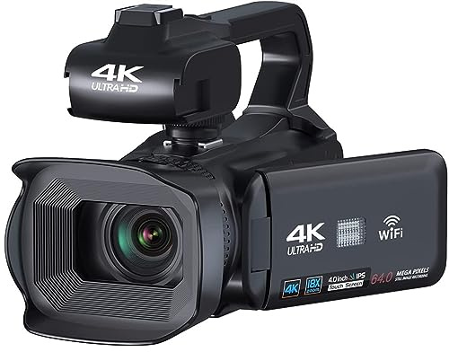 ZGJIAJU 18X Full UHD Digital Camcorder 4K Video Camera Rotate Screen Camcorder For Live Streaming 60FPS WIFI Webcam(256G SD Card)