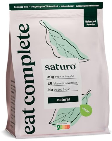 Saturo Trinkmahlzeit - Vegane Trinknahrung als Mahlzeitersatz - Natural | Blanced Powder mit reichlich Protein & 5600 kcal | Pulver mit wertvollen Nährstoffen | 14 Shakes, 1,4kg