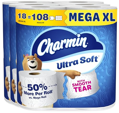 Charmin Toilet Paper Ultra Soft, 18 Mega XL Rolls, 2-ply Bath Tissue