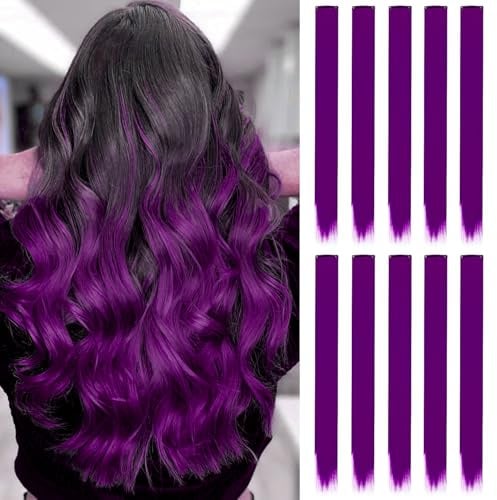 10 Extension Capelli Viola, 22 Clip-In, Ciocche Lunghe Lisce Sintetiche per Ragazze, Bambini e Donne, Uso Quotidiano o Festa