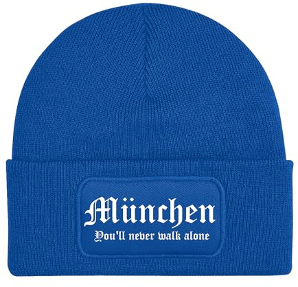 UGLYSHIRT München Never Walk Alone Mütze | Strickmütze – Fußball Fan Szene Unisex Wintermütze | Patch Beanie