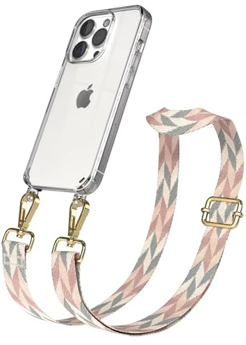 EAZY CASE Handykette - Verstellbares Taschenband kompatibel mit iPhone 15 Pro, Schulterriemen, Handykordel mit Silikon Hülle, Umhängetasche, Mint/Rosa Mix Gold