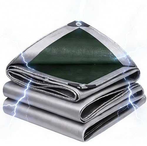 Bâche de Protection en Polyéthylène 200g/m² PE 2.2x10m l'extérieur Imperméable Ultra Lourde Toile de Résistante Revêtue des Deux côtés indéchirable, résistante aux UV, à la moisissure,argenté Vert