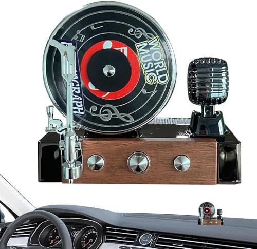 Désodorisant pour tourne-disque - 10 x 9 x 8 cm - Ventilateur rotatif à énergie solaire rétro en plastique ABS - Design créatif à 360 degrés - Décoration d'intérieur de voiture pour homme et femme