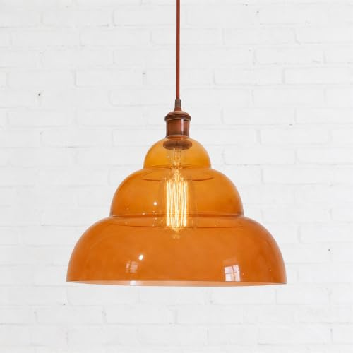 VDH Collection Pendelleuchte HALO (HONEY), Designer Hängeleuchte aus mundgeblasenem Glas Ø35 cm, handgefertigt in Europa, höhenverstellbar für Küche Esszimmer Wohnzimmer & Flur