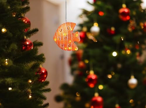 Dapo Dekorations-Leuchte-Lampe Fisch orange, 24cm x 22cm, inklusive Lichterkette 10-FLG. Kunststoff, Fiberglas-Hänge-Decken-Kinder-Party-Disco-Geburtstags-Stimmungs-Leuchte-Lampe