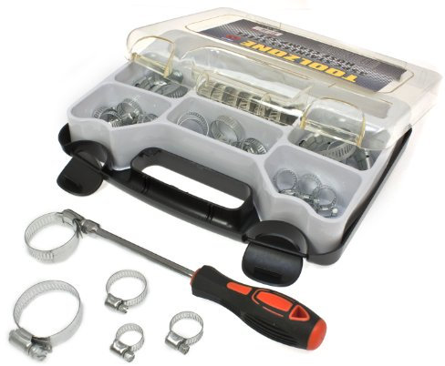 toolzone HW039 8-44 mm Stainless Steel Hose Clamps Clips - Silver (35-Piece)