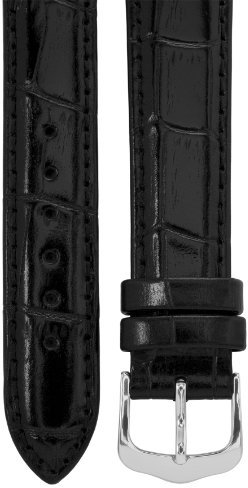 Uhrenarmband 18 mm Leder schwarz, Kroko-Optik, Länge 75x115mm, Aluminium-Dornschließe