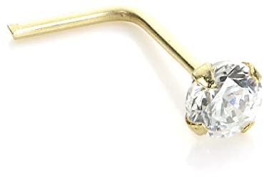 jewellerybox Clou de Nez Coudé en L en Or Jaune 9 Carats et Oxyde de Zirconium - 3 Tailles
