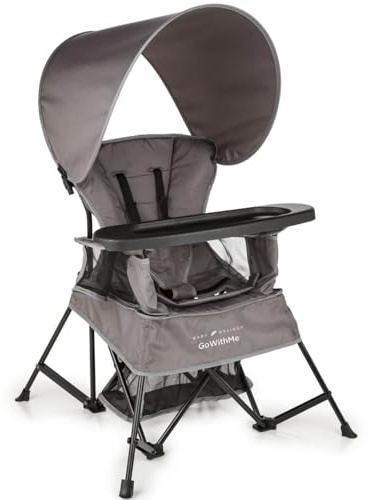 Baby Delight Go with Me Venture Portable Chair | Indoor and Outdoor | Sun Canopy | 3 Child Growth Stages | Grey