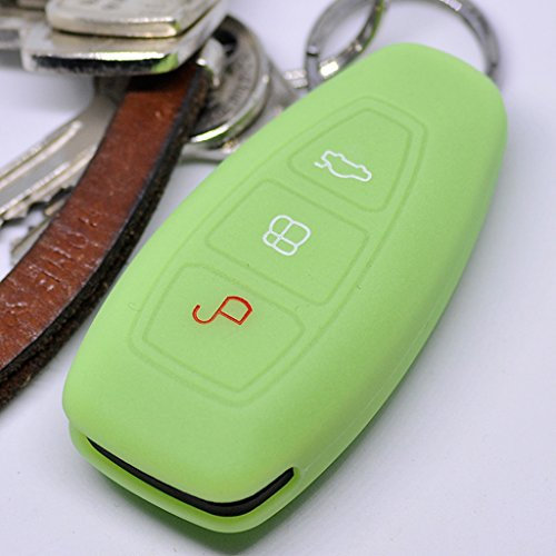 Soft Case Schutz Hülle Auto Schlüssel für Ford C-Max S-Max B-Max Galaxy Focus Mondeo Fiesta Kuga Smartkey Remote/Farbe: Fluoreszierend Grün (leuchtet im Dunkeln!)