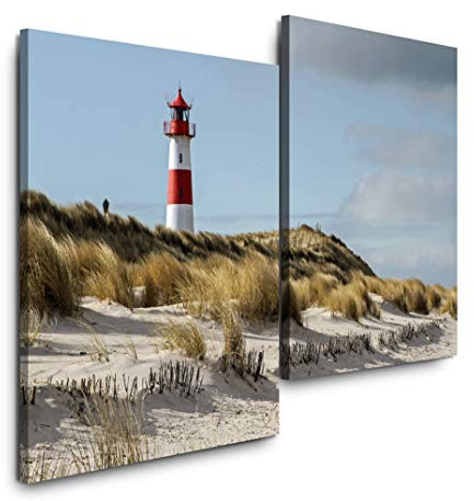 Sinus Art Leuchtturm am Meer 120x80cm 2 Kunstdrucke je 70x60cm Kunstdruck modern Wandbilder XXL Wanddekoration Design Wand Bild
