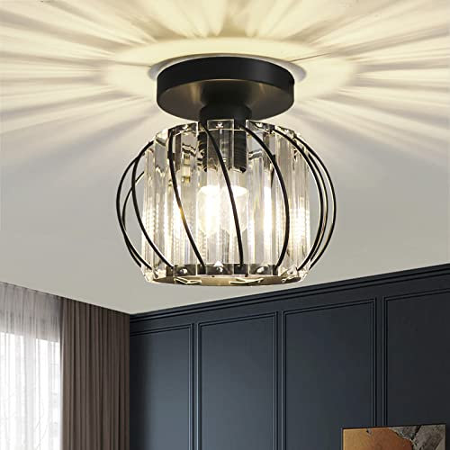 Hudi Fyier Chandelier Crystals Ceiling Lighting Fixtures, Small LED Flush Mount Ceiling Light for Kitchen Hallway Dining Rooms Living Rooms Bar (Black)