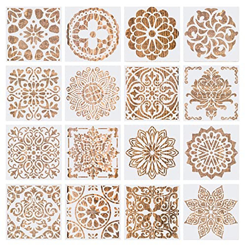16 Pack Mandala Schablonen, Mandala Dotting Malvorlage Basteln Fliesen Schablonen Werkzeug für Wand/Stein/Holz Möbel/Malen Vorlagen Kinder