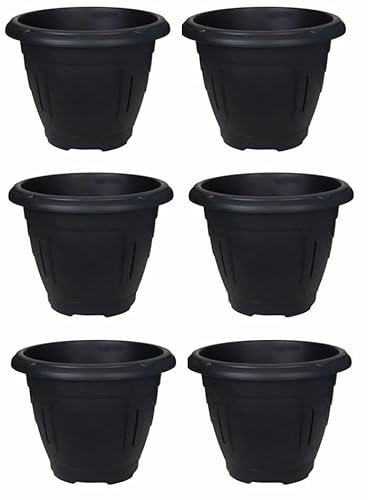 Whitefurze Maceta redonda veneciana (33 cm, 6 unidades), color negro