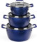 Granitestone Granite Stone Lot de 6 casseroles gigognes antiadhésives, surface à triple revêtement minéral et diamant ultra durable, économiseur d'espace, passe au lave-vaisselle, bleu, aluminium