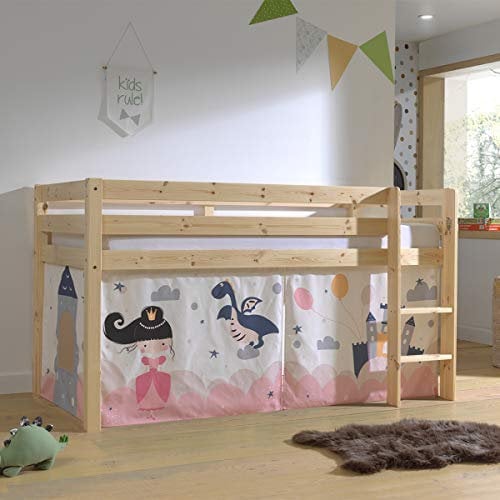Vipack Bett mittelhoch, 90 x 200 cm, Lattenrost, inkl. Bezug, Fairy Pino – Holz