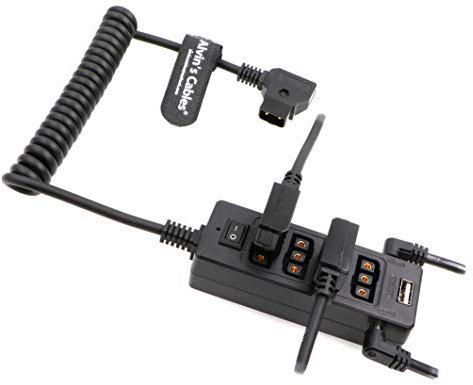 Alvin's Cables D-Tap-Splitterkabel mit Netzschalter Stecker DTap auf 4 Buchse D Tap 2 DC USB für V-Mount-Batterie für ARRI/RED-Kamera LCD-Monitor LED-Videolicht Bidirektional steckbar