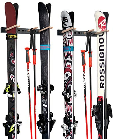 CAIKEI Ski-Wandregal, Snowboard-Wandhalterung, Aufbewahrungsregal, für 5 Paar Skier- und Skistöcke oder Snowboard, für Zuhause und Garage, 2er-Set