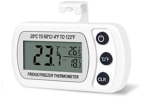 Thlevel Termómetro para Frigorífico Termometro Digital Casa Interior Congelador Sensor de Temperatura Medidor de Humedad Impermeable con Gancho Función de Registro Máximo Mínimo
