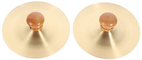Vaguelly Leise Becken Fingerzimbeln mit Holzgriffe, 1 Paar Kupfer Mini Finger Becken Handbecken Bauchtanz Finger Cymbal, Orff Musik Instrument für Erwachsene, Kinder, 9cm Hand Becken