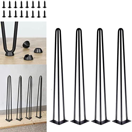 4 Stück DIY Haarnadel Tischbeine 86 cm 3 Stangen Moderne Möbelbeine für Schrank Bank Stuhl Couchtisch Schreibtisch Schwarz Heavy Duty Metall Möbelbeine mit Schraube & Bodenschoner