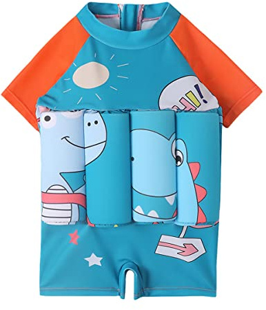 B�b� Gar�on Tout-Petit Flotteur Maillot de Bain Une pi�ce Flottant Manche Courte Flottabilit� r�glable Maillots V�Tements de Plage d'�t� Rashguards Bleu - �Toiles 3-4 Ans