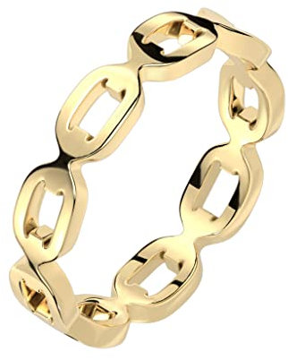 Paula & Fritz® Ring Damen Motiv-Ring Ketten-Glieder Gold 316L Chirurgenstahl Größe 52 (16,6) 4,3-mm breit Damenring Herrenring Partnerring Verlobung