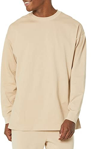 Amazon Essentials Men's Oversized Long-Sleeved Organic Cotton T-Shirt, Tan, XL