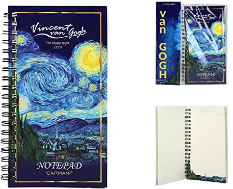 CARMANI - Notizbuch mit Karteneinband, Spiralbindung, liniert, kariert, mit Vincent Van Gogh, The Starry Night