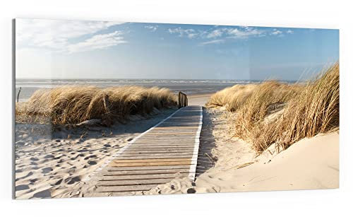DEQORI Glas-Magnettafel | 100x50 cm groß | Motiv Strandaufgang am Meer | Memo-Board aus Glas | Magnetboard inkl. Magnete, Stift & Tuch für Küche & Büro | Tafel magnetisch & beschreibbar