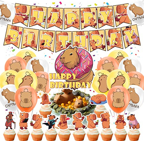 Capybara Geburtstag Party Dekorationen - Zubehör Mit Happy Birthday Banner, Cupcake Toppers, Kuchen Topper, Ballons